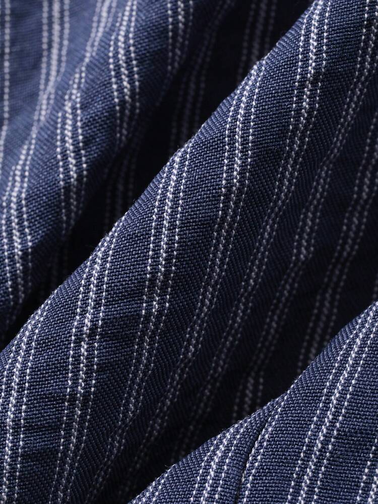 Striped Pleated Waist Short Sleeve Collared Casual Vacation Summer Top Shirt For Women