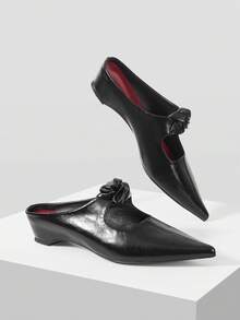 Mnmlis Giày nữ thời trang công sở đa năng, giày đế xuồng cao gót dày, đế trong nhọn giúp tăng chiều cao, giày nữ gót rỗng. - màu đen - Xem 5