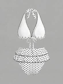 Sweetra CURVE Bộ bikini hai mảnh cỡ lớn dành cho nữ, màu đen chấm bi, kiểu buộc dây cổ, gợi cảm, thích hợp cho kỳ nghỉ biển. - Nhiều màu - Xem 2
