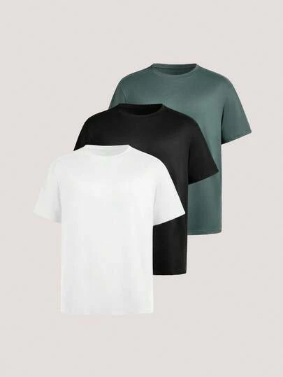 Driftmere 3pcs Pack Men's Solid Color Knitted Short Sleeve Casual T-Shirt