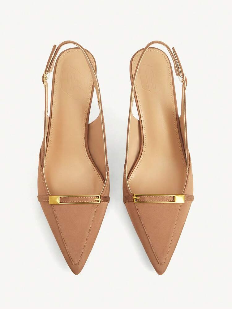 CUCCOO CHICEST Women's Shoes Fashion Brown Basic Elegance Metal Trim High Heels