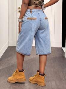 Slaydiva Women's Casual Contrast Color Trim Denim Jeans, Summer - Dark Wash - View 2