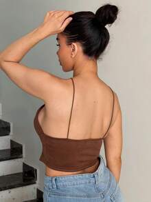 Milla Jasmine Women's Y2K Solid Color Hollow Out Criss-Cross Halter Neck Fitted Sexy Top Fall  Fall  For Women All S Women Fall S For Women Fall S Autumn  Women's Fall  Tops For School Chic Top Concert Women Raves Festival Country Concert Ibizas Nashvilles Western Wear Women Western Boho Streetwear Tropical Gyaru - Khaki - View 3