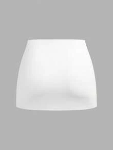 SHEIN Comfortcana 2件套女士新款基础款短裤套装，纯色短裙，女士短裙，迷你短裙，2件装短裙，半身裙，女士迷你短裙套装，内含短裤的半身裙，女士半身裙 - 藍白色 - 查看 5