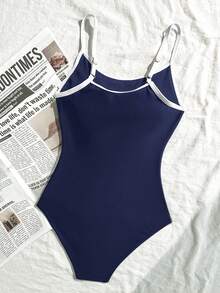 Emery Rose Kids Emery Rose Kids Bộ đồ bơi liền thân phối màu đen trắng tương phản dành cho bé gái tuổi teen, kiểu dáng tối giản cho kỳ nghỉ biển. - Màu xanh hải quân - Xem 4