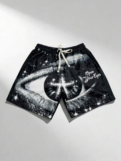 ROMWE MEN Street Life Męskie, casualowe szorty z nadrukiem graficznym, idealne na wiosnę i lato