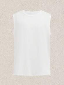 Mercer Haus 2025 新款男士休闲圆领无袖宽松时尚街头嘻哈背心 - 白色 - 查看 1