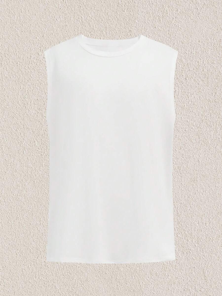 Mercer Haus 2025 新款男士休闲圆领无袖宽松时尚街头嘻哈背心 - 白色 - 查看 1