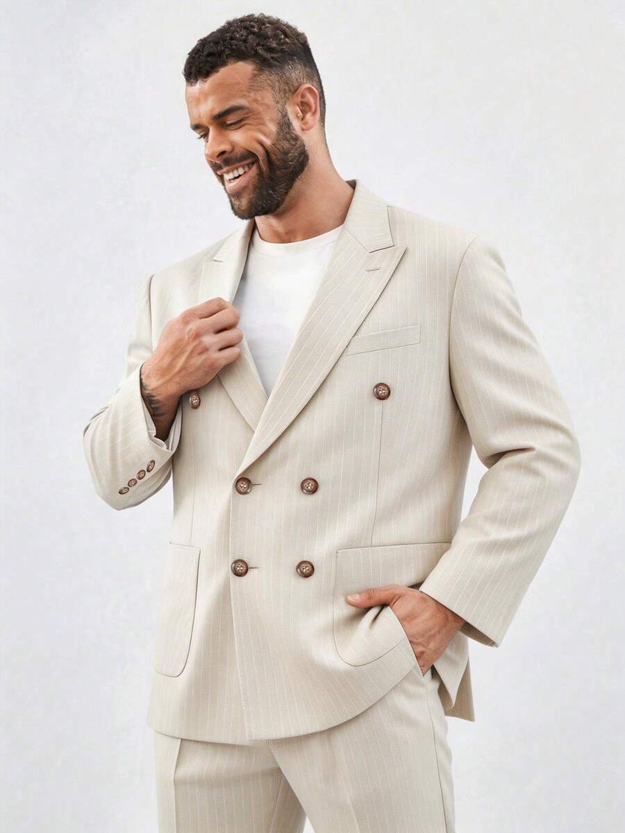 EASEVO Áo blazer dài tay nam cỡ lớn, màu trơn, tối giản, thích hợp mặc hàng ngày. - Màu be - Xem 1