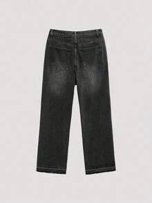 Open Phase Men's Casual Washed Straight Leg Jeans , Retro American, Unisex, Relaxed Fit Summer Outfits – Suitable For Everyday Wear And Summer Holiday Outfits. - Dark Grey - View 4
