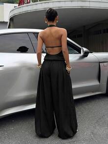 Muchica 女士夏季新款黑色吊带背心搭配灯笼裤休闲度假套装，适合外出、街头穿搭、Y2K风格 - 黑色 - 查看 2