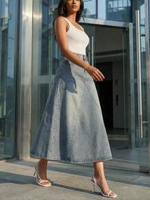 DAZY Women's Casual Washed Pocket A-Line Denim Mini Skirt, Spring/Summer,Wedding Guest Skirt Women - Medium Wash - View 5