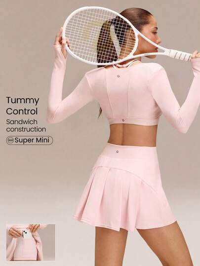 GLOWMODE 4.5" Comfy Stretchy 360° Tummy Control Ultra High-Waist V-Shaped Hip Ruffle Workout Skirt With Built-In Shorts Tennis Golf Daily Quick-Dry