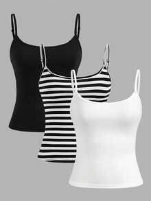 Hourglow 3件套加大码女士休闲百搭日常吊带背心，夏季上衣，适合沙漏型身材 - 彩色 - 查看 12