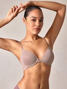 EMUPER 1pc Front Closure, Criss-Cross Strap, Delicate Spaghetti Strap, Soft Cup Gather Women Bra - Coffee Brown - View 5