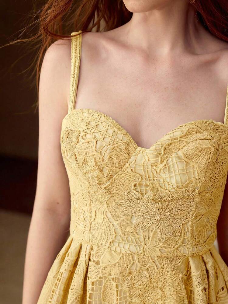 CONTRAST LACE HOLLOW OUT DRESS, SPRING/SUMMER