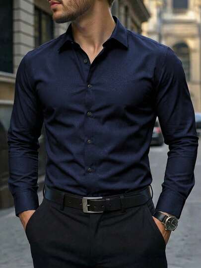 Manfinity Bizformal Camisa de manga larga de tela estampada de vestir informal para hombres