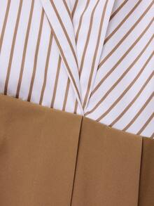 GlowEve CURVE Damen Sommer gestreiftes Patchwork einfarbiges Kleid mit ausgestelltem Kragen und Kurzarm, geeignet für französische Sommerausflüge, Büropendeln, Muttertag, Lehrertag - Verschiedenfarbig - Übersicht 4