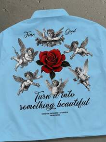 StoneGrade Camisa casual de manga corta con gráfico de letra y ángel para hombres - Azul - Ver 3