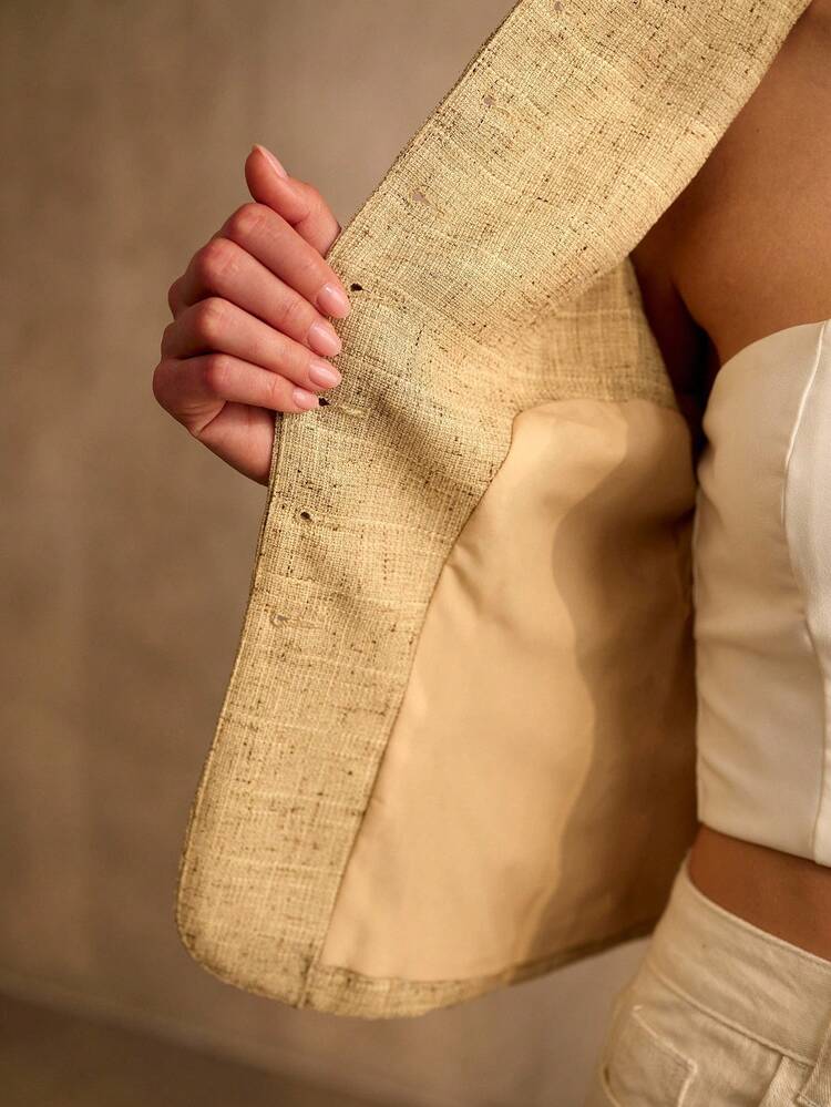 WOMEN'S ELEGANT GOLD ASYMMETRIC SLEEVELESS JACKET