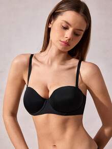 Veilyse Women's Casual Comfy Black Plain Push Up Bra With Backless Design And Medium Stretch Fabric - Black - View 7