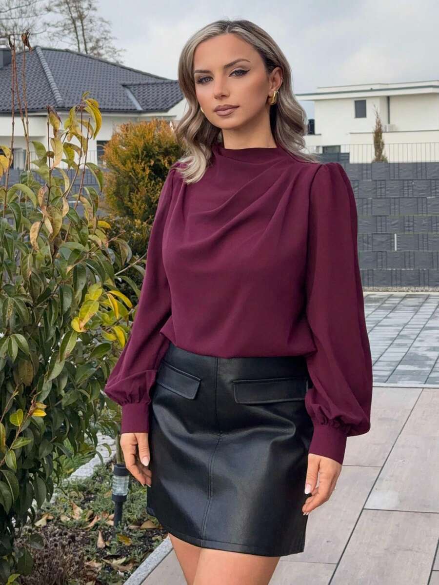 Jeta Ari Damen Burgunderrote Bluse mit Kragen, plissiert, weite Laternenärmel, Langarm, modern, elegant, urbaner Alltag, romantisch 90er Jahre Retro, geeignet für Valentinstag Party, Strand, Abschluss, Mode, Lässig, Romantik, passend für Hochzeitsgäste, Gastgeber, Dates, Partys, Konzerte, Brunch, Flughafen - Rot-violett - Übersicht 1