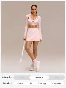 GLOWMODE 4.5" Comfy Stretchy 360° Tummy Control Ultra High-Waist V-Shaped Hip Ruffle Workout Skirt With Built-In Shorts Tennis Golf Daily Quick-Dry - Baby Pink - View 7
