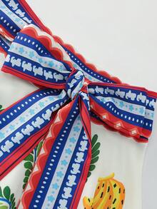 SHEIN Franclia Chân váy nữ kiểu dáng thường ngày, họa tiết nhiệt đới, thắt eo, thích hợp cho kỳ nghỉ hè. - Nhiều màu - Xem 6