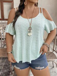 EMERY ROSE Plus Size Women Casual Off-Shoulder Short Sleeve T-Shirt - Limelight Green - View 1