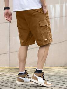 Manfinity Homme 男士休闲纯色工装短裤，夏季 - 駝色 - 查看 2