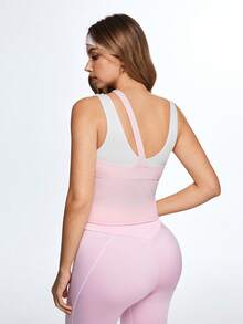 Eassivo 女士二合一休闲健身运动背心，瑜伽服 - 粉色 - 查看 2