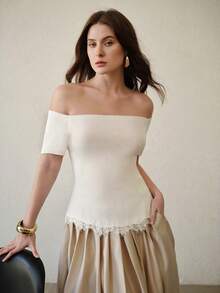 MOTF PREMIUM ONE-SHOULDER KNIT TOP, SHEER TEXTURE WITH SOFT AND BREATHABLE FEEL, SKIN-FRIENDLY AND NON-DROOPING. - White - View 1