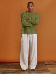 Musero Men Oversized Crewneck Long Sleeve Basic Plain T-Shirt Capsule Wardrobe Layering Spring&Summer - Green - View 3