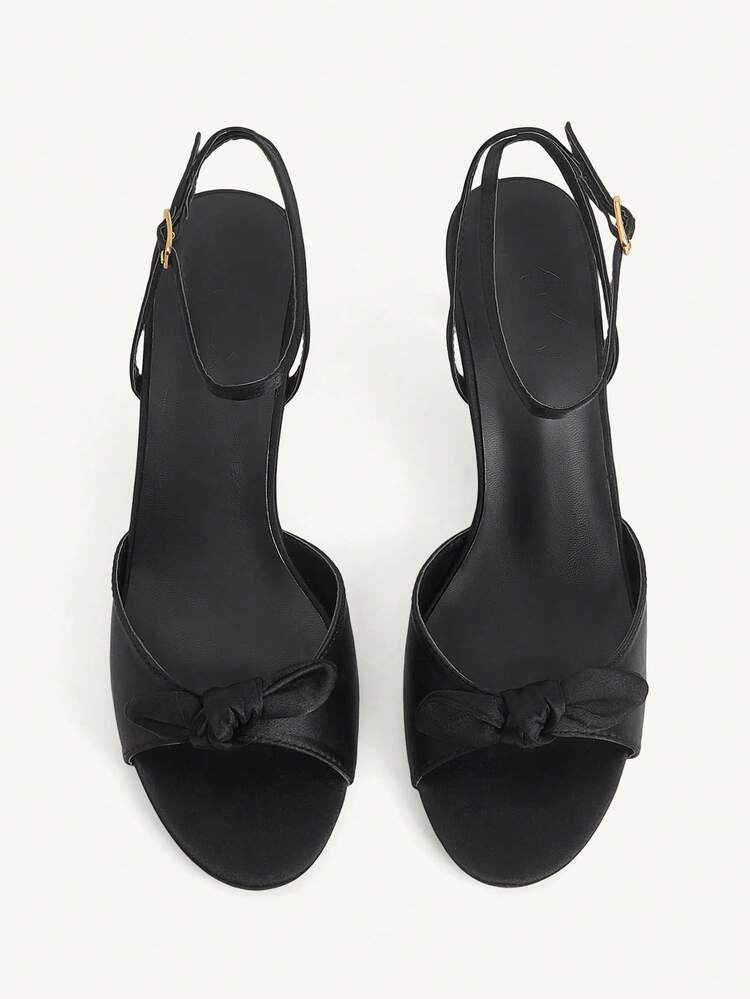 CUCCOO CHICEST Women Shoes Black Satin Satin Butterfly Knotted Ankle Strap Fashionable Sexy Round Toe High Heel Sandals