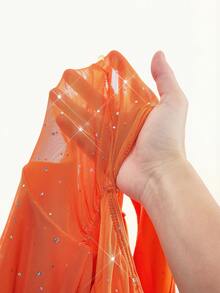 Amplova Mono con lentejuelas sexy y con espalda descubierta para mujer - Naranja - Ver 9