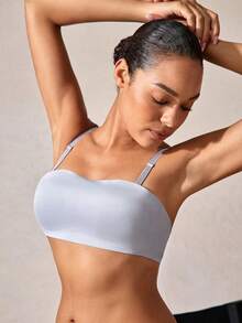 1pc Seamless Wireless Lightly Padded Bralette For Small Chest Women,Lift & Push Up, Strapless & Backless,Suitable For Flat Chest, Cool Light Blue - Blue - View 9