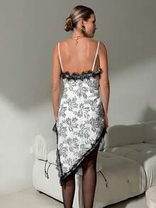 Lavishia Lace Patchwork Sequin Slip Dress - Silver - View 2