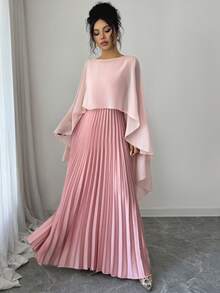 Rafferiza 女士新款春夏中东风情两件套，阿拉伯库尔塔套装，适合派对、婚礼、时装秀、浪漫约会、海滩等场合，缎面无袖上衣搭配长裙，粉色两件套 - 粉色 - 查看 6