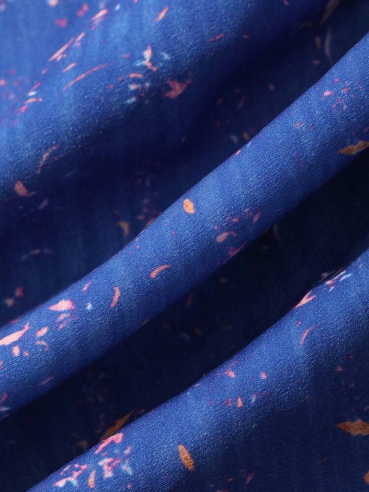 Women's Square Neck Ditsy Floral Red Petal Sleeve Mid-Length Dress Boho