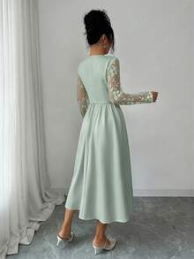 Modelyn Women's Floral Embroidery Ruched Waist Elegant Midi Dress For Party,Dresses For Women Elegant - Green - View 7