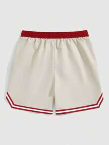 ROMWE MEN Prep Men's Casual Sports Contrast Color Drawstring Waist Shorts - Khaki - View 2