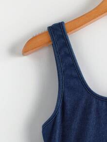 EMERY ROSE Đầm denim nữ mùa hè kiểu dáng bất đối xứng, buộc dây, không tay. - Màu xanh lam - Xem 3