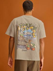 Musero Men Oversized Graphic Crewneck Short Sleeve T-Shirt Spring&Summer - Apricot - View 3