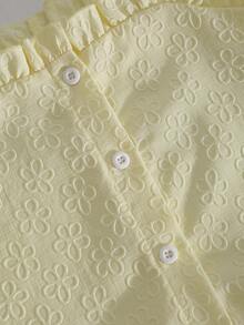 SHEIN Conjunto de 2 piezas de top de tirantes con textura en relieve y volantes y pantalones de pierna ancha en color amarillo para niñas y adolescentes, lindo y de moda para uso diario en primavera/verano - Amarillo - Ver 4