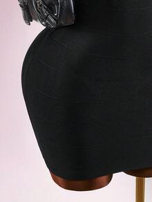 Amplova Y2K schwarzes Sommer Techno Club Rave enges ärmelloses Bandage Bodycon Minikleid, rückenfrei einfarbig Festival Outfit für Frauen elegante Party - Schwarz - Übersicht 9