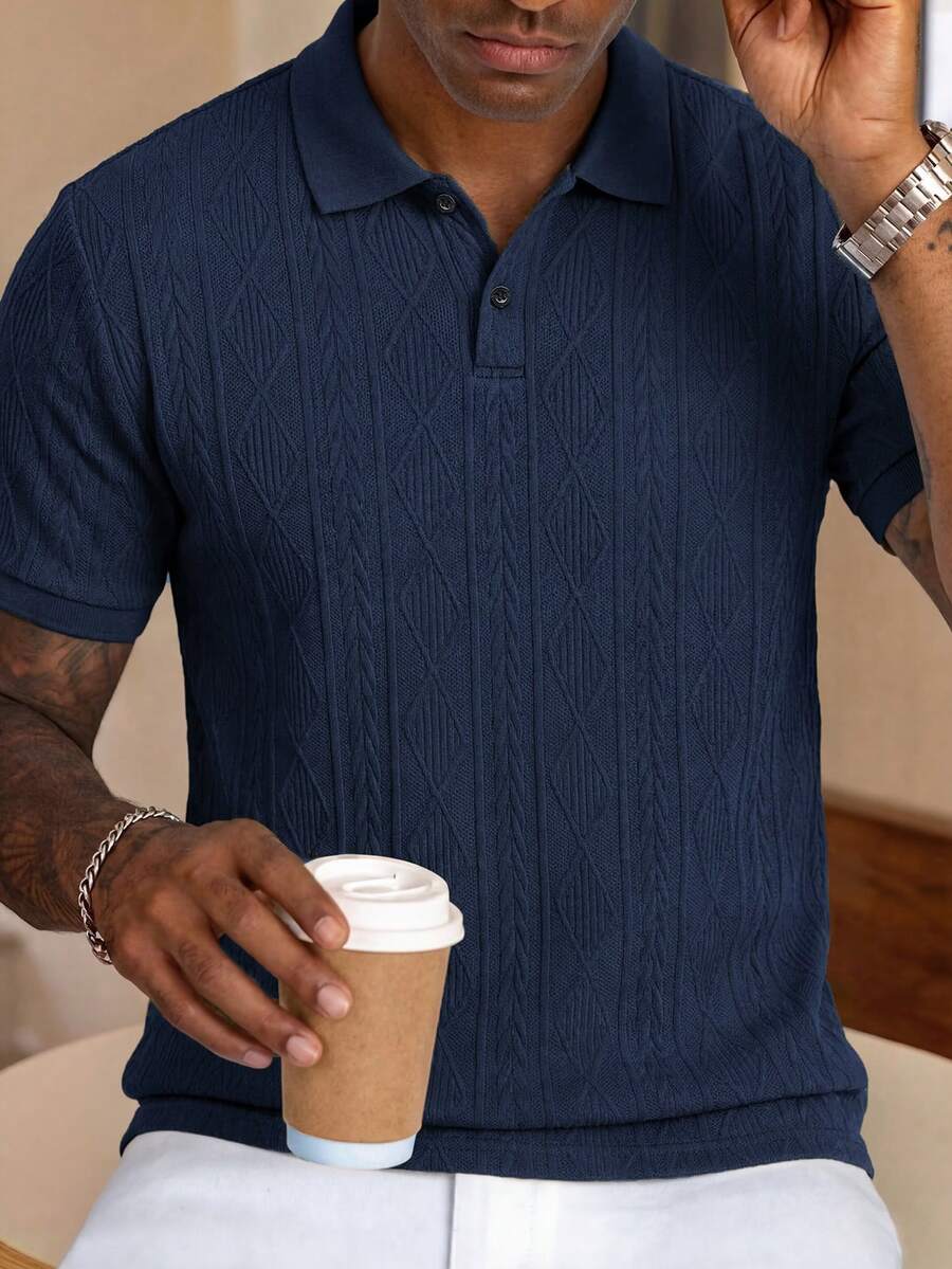 Manfinity Homme Men's Solid Color Casual Versatile Commuting Short Sleeve Polo Shirt - Royal Blue - View 1