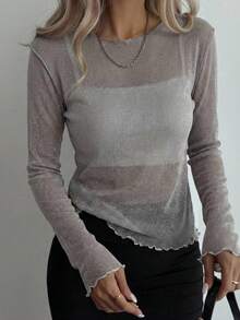 Women's Mesh Sheer Top, Summer Apparel - Grey - View 10