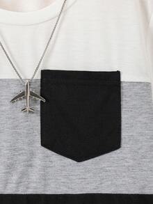 Vacaura Set 2pcs/Set Kaos Kasual Leher Bulat Warna-warni untuk Anak Laki-laki, Nyaman dan Modis untuk Pakaian Sehari-hari, Sekolah, dan Olahraga - Hitam - View 8