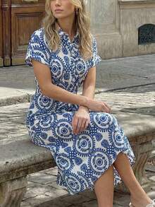 Hansera 女士优雅腰带褶皱紧身派对连衣裙 - 藍色 - 查看 4