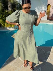 Dripcurv 大码女式夏季绿色长裙，夏季连衣裙，度假装，沙滩裙，乡村风连衣裙，绿色连衣裙，女士度假装。 - 薄荷綠 - 查看 6